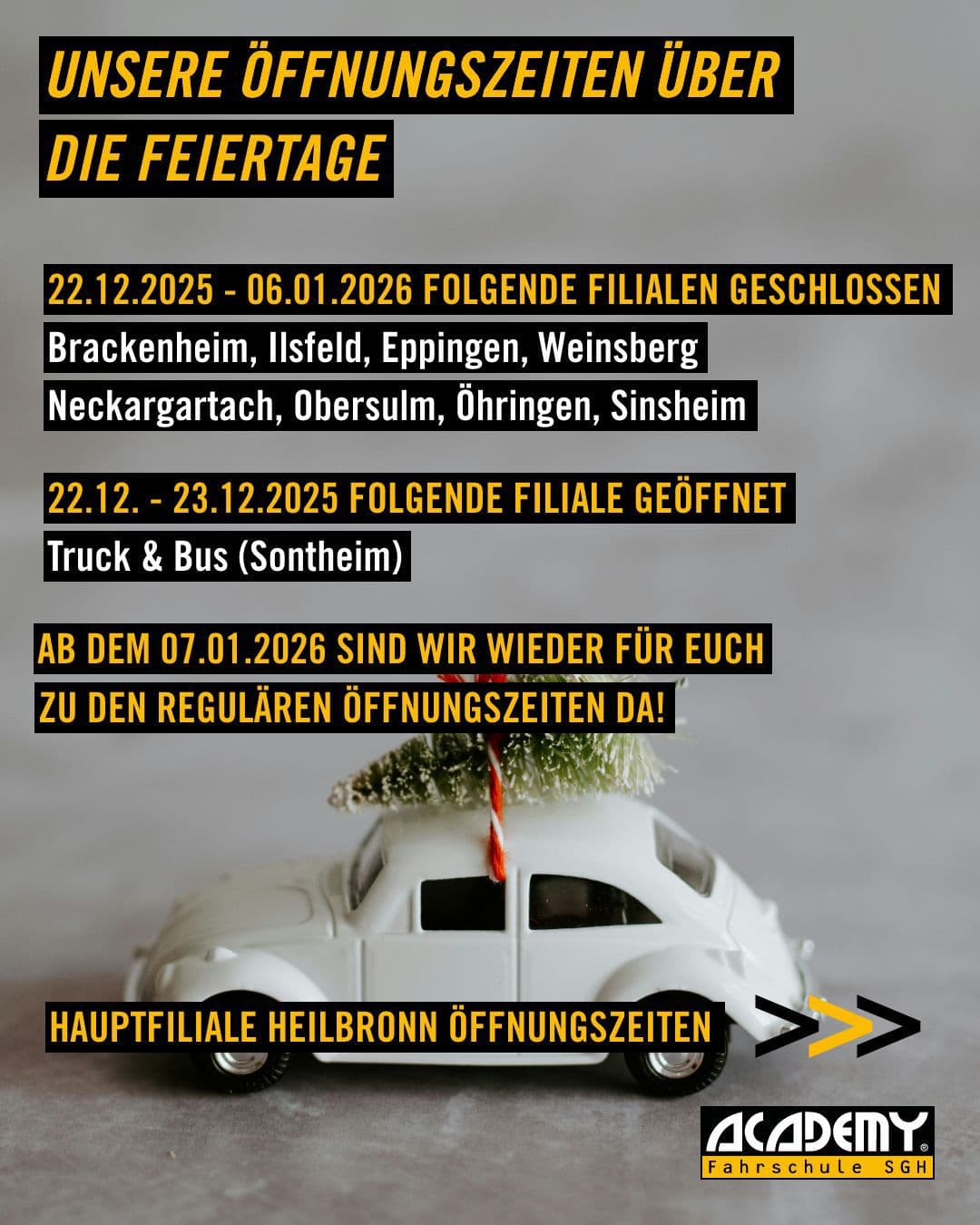 Unsere Öffnungszeiten über die Feiertage